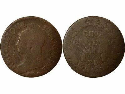 France French Directory, 5 Centimes, Dupr� Big Diameter, without point - Year 5 BB Strasbourg