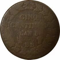 France French Directory, 5 Centimes, Dupr&eacute; Big Diameter, without point - Year 5 BB Strasbourg