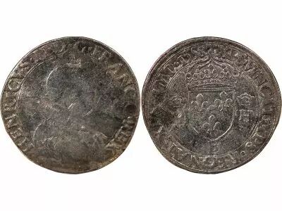 France HENRI II - TESTON A LA TETE NUE, 1er TYPE 1558 B ROUEN