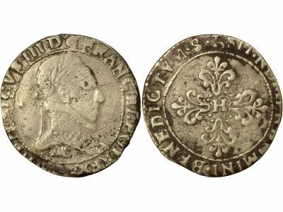 France Henri III - 1/2 Franc Argent, Au Col plat - 1587 M Toulouse