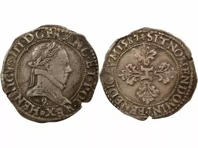 France Henri III - 1/2 Silver Franc, with Flat Collar - 1587 9 Rennes