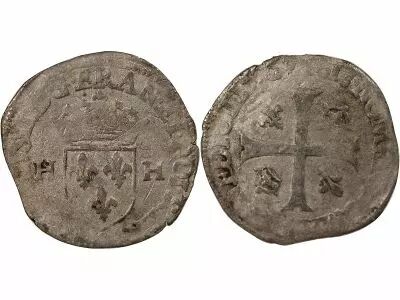 France HENRI III - DOUZAIN AUX DEUX H, 3e TYPE - 1576 O RIOM