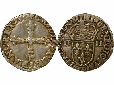 France Henri IV - 1/4 Ecu Argent, au nom de Charles X - 1591 T Nantes