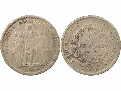 France Hercule, IIIrd Republic - 5 Silver Francs - 1872 A Paris, Small A