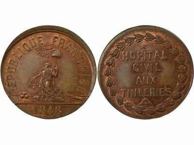 France IIe R�publique - M�daille Cuivre, H�pital Civil aux Tuileries - 1848