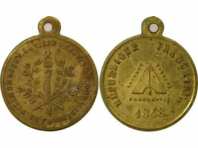 France IIe R�publique - M�daille Laiton, Paris reconnaissante de Rouen - 1848