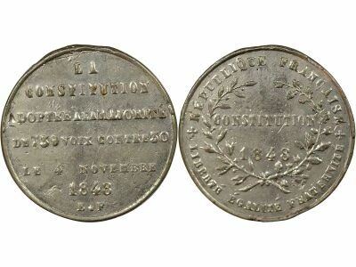 France IInd Republic - Tin Medal, Adoption of the Constitution - 1848