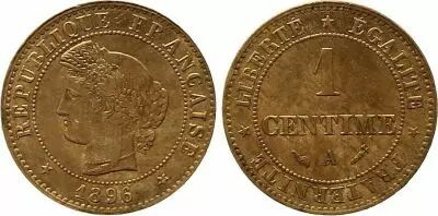 France KM.826.1 GAD.88 1 Centime, C�r�s - Troisi�me R�publique - 1896 A
