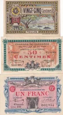 France Lot 3 Billets de Chambre de Commerce de Toulon et Var