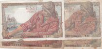 France Lot 4 x 20 Francs - Fisher - 1942 to 1944 - P.100