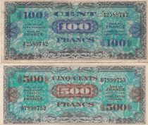 France Lot 500 Francs Drapeau  + 100 Francs Impr. américaine (Drapeau) - Sans Série - TTB