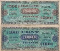 France Lot 500 Francs Drapeau  + 100 Francs Impr. américaine (Drapeau) - Série 2 - TTB