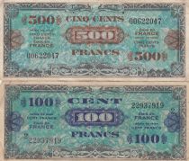 France Lot 500 Francs Drapeau  + 100 Francs Impr. américaine (Drapeau) - Série 2 - TTB