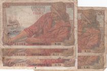 France Lot 5x20 Francs - Fisher - 1942 and 1943 - P.100