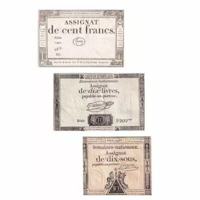 France Lot of 3 assignats - Varieties years and serials - F to VF