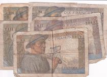 France Lot of 5 x10 Francs Miner - 1942 to 1946 - 5 issuing date - aF