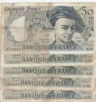 France Lot of 50 Francs Quentin de la Tour - 1984 to 1988 - G- VG