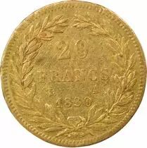 France Louis-Philip - 20 Gold Francs, Tiolier, Raised Edge - 1830 A Paris