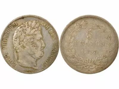 France Louis Philippe - 5 Silver Francs, Raised Lettering - 1833 T Nantes