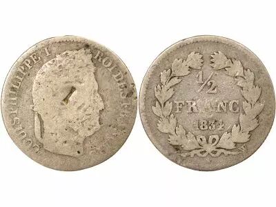 France Louis Philippe I - 1/2 Silver Franc, Countermarked - 1834 W Lille