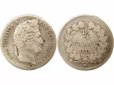 France Louis Philippe I - 1/4 Silver Franc - 1835 D Lyon
