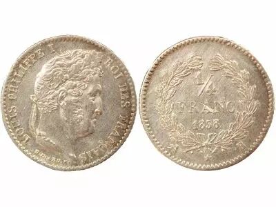 France Louis Philippe I - 1/4 Silver Franc - 1838 B Rouen