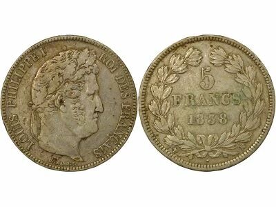 France Louis-Philippe I - 5 Francs Argent - 1838 MA Marseille