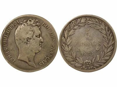 France Louis Philippe I - 5 Francs Argent, Tr. en Creux - 1831 MA Marseille