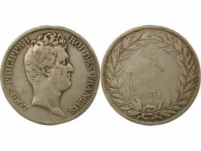France Louis Philippe I - 5 Francs Argent, Tr. en Creux - 1831 Q Perpignan