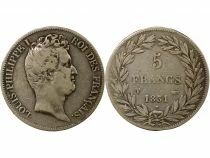 France Louis Philippe I - 5 Silver Francs, Hollowed Edge - 1831 T Nantes