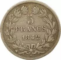 France Louis-Philippe I - 5 Silver Francs, raised edge - 1842 BB Strasbourg