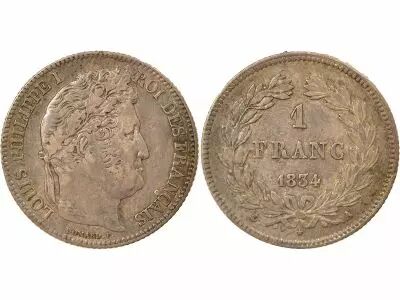 France Louis Philippe I - Franc Argent, T�te Laur�e - 1834 A Paris