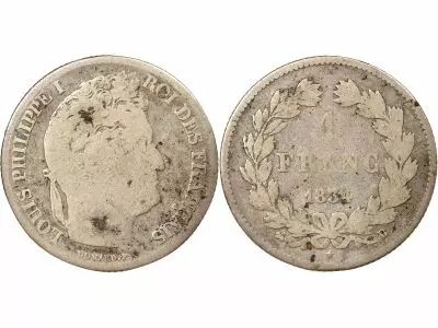 France Louis Philippe I - Silver Franc, Laureate Head - 1834 B Rouen