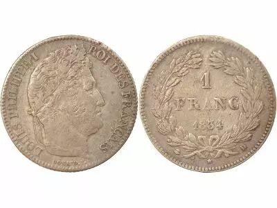 France Louis Philippe I - Silver Franc, Laureate Head - 1834 D Lyon