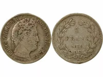 France Louis Philippe I - Silver Franc, Laureate Head - 1839 B Rouen