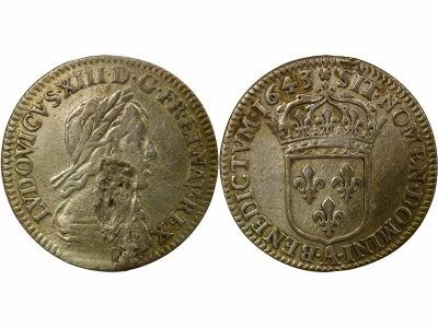 France Louis XIII - 1/12 Ecu Argent, 2e Buste de Warin - 1643 A Paris (Matignon)