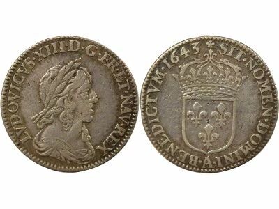 France Louis XIII - 1/12 Silver Ecu, 2nd Bust of Warin - 1643 A Paris Matignon