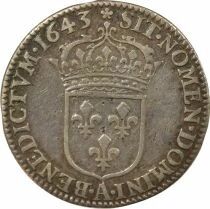 France Louis XIII - 1/12 Silver Ecu, 2nd Bust of Warin - 1643 A Paris Matignon