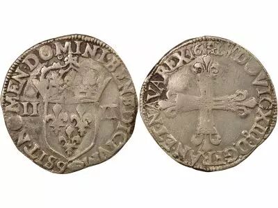 France Louis XIII - 1/4 Ecu Argent, � la Croix fleurdelis�e - 1614 9 Rennes