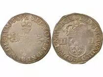 France Louis XIII - 1/4 Ecu Argent, Croix Fleurdelisée - 1643 T Nantes