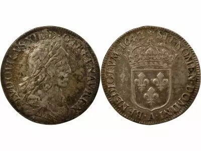 France Louis XIII - 1/4 Silver Ecu, 2nd Bust of Warin - 1642 A Paris
