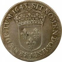 France Louis XIII - 1/4 Silver Ecu, 2nd Buste of Warin - 1643 A Paris (Louvre)