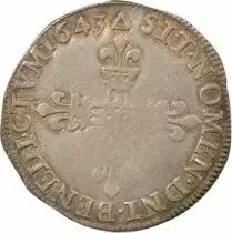 France Louis XIII - 1/4 Silver Ecu, Cross fleurdelisée - 1643 T Nantes