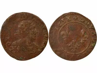 France Louis XIII - Double Tournois - 1639 H La Rochelle