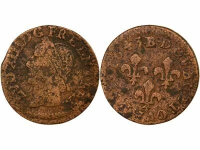 France Louis XIII - Double Tournois, Type of Warin - 1643 B Rouen