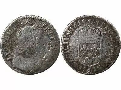 France Louis XIV - 1/12 Ecu A La M�che Longue 1654 B Rouen