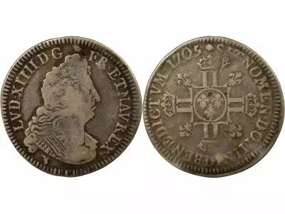 France Louis XIV - 1/2 Silver Ecu, with Eight L, 2nd Type - 1705 D Lyon Reformed