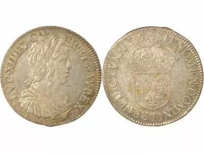 France Louis XIV - 1/2 Silver Ecu, with Long Wick - 1655 T Nantes