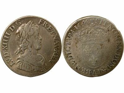 France Louis XIV - 1/4 Silver Ecu with long Wick - 1648 A Paris (Louvre)