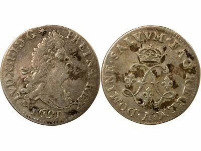 France Louis XIV - 4 Silver Sol, with Two L - 1691 A Paris